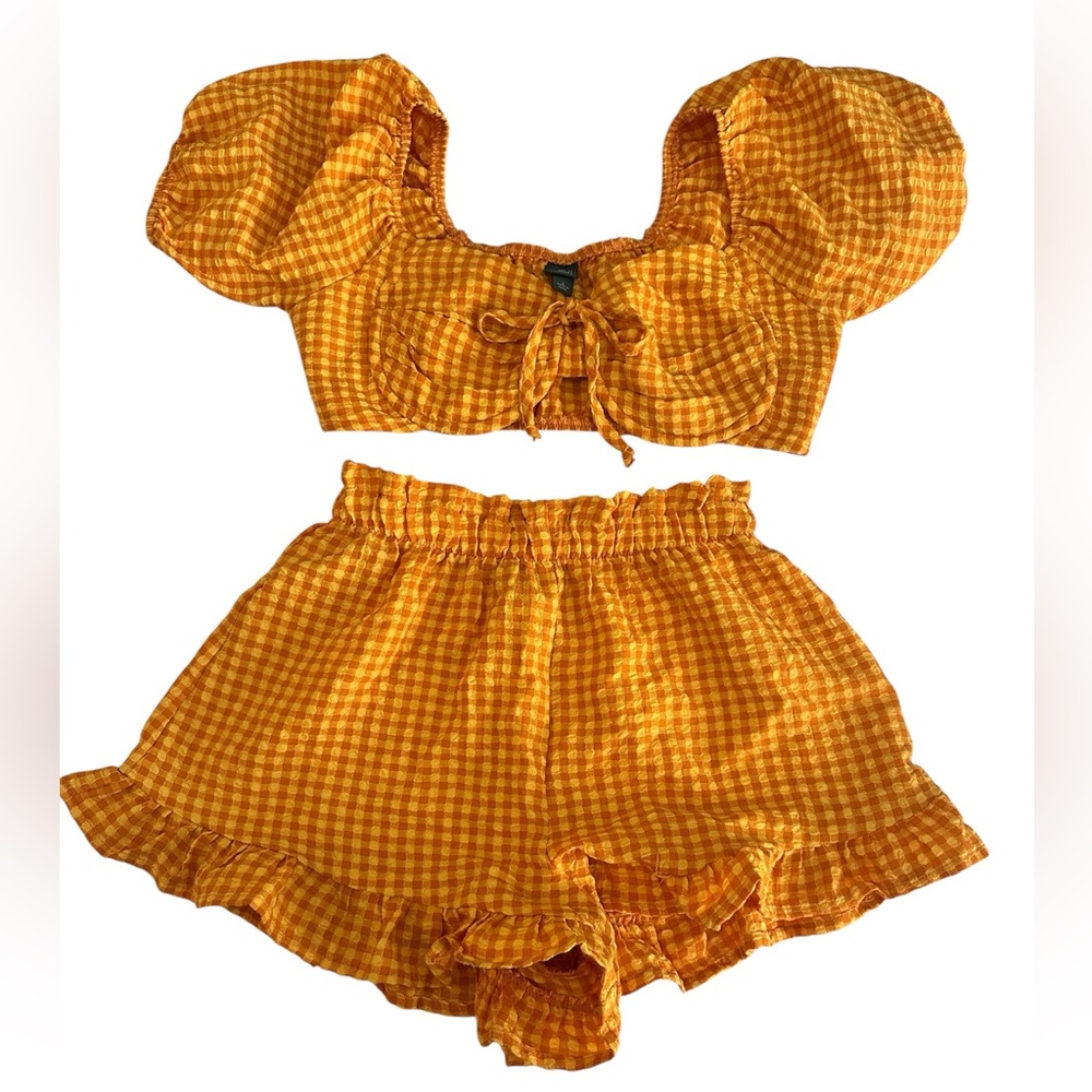 Yellow Gingham Crop Top and Shorts Set
